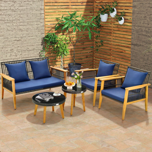 5 Piece Outdoor Conversation Set with 2 Coffee Tables for Backyard Poolside, Navy Patio Conversation Sets   at Gallery Canada