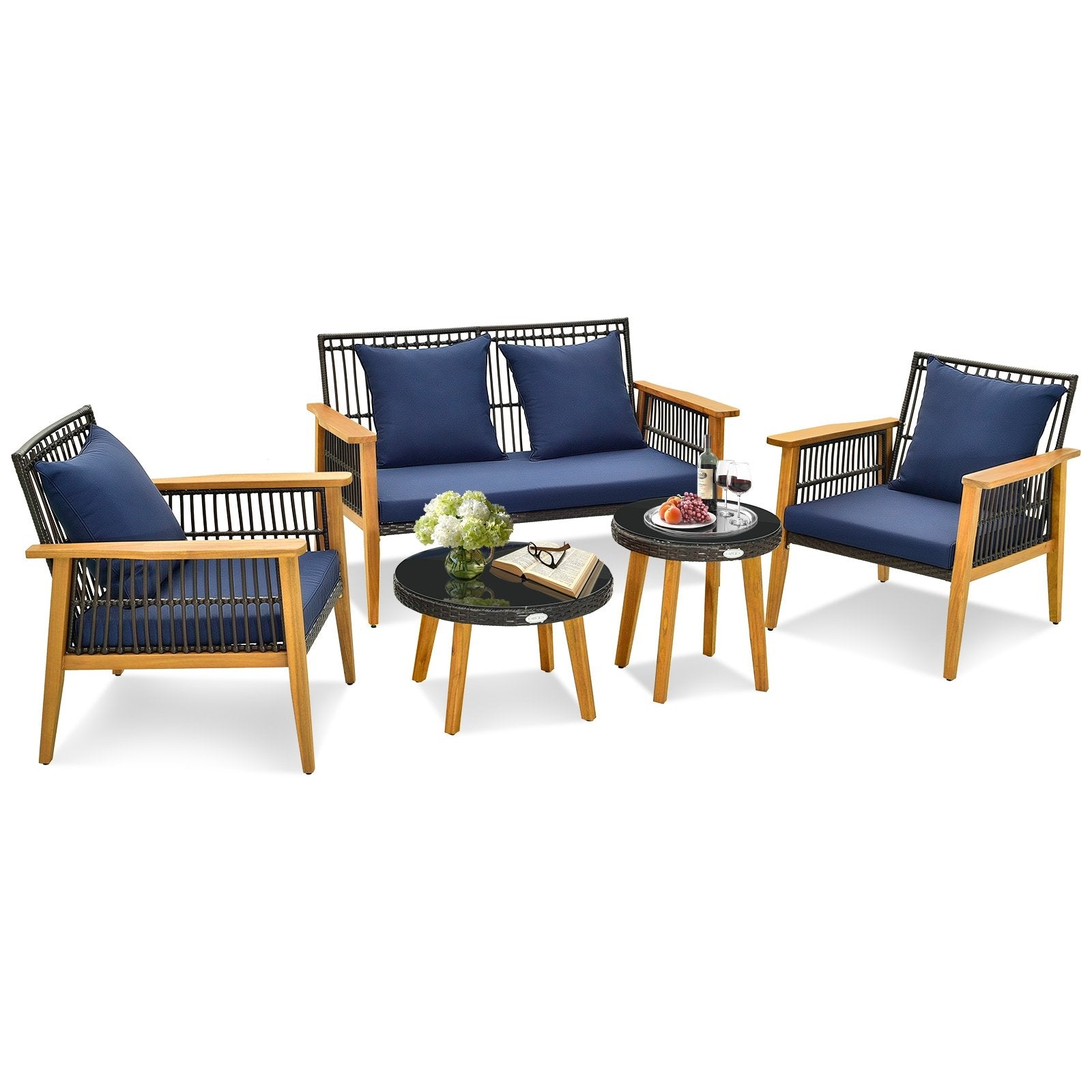 5 Piece Outdoor Conversation Set with 2 Coffee Tables for Backyard Poolside, Navy Patio Conversation Sets   at Gallery Canada