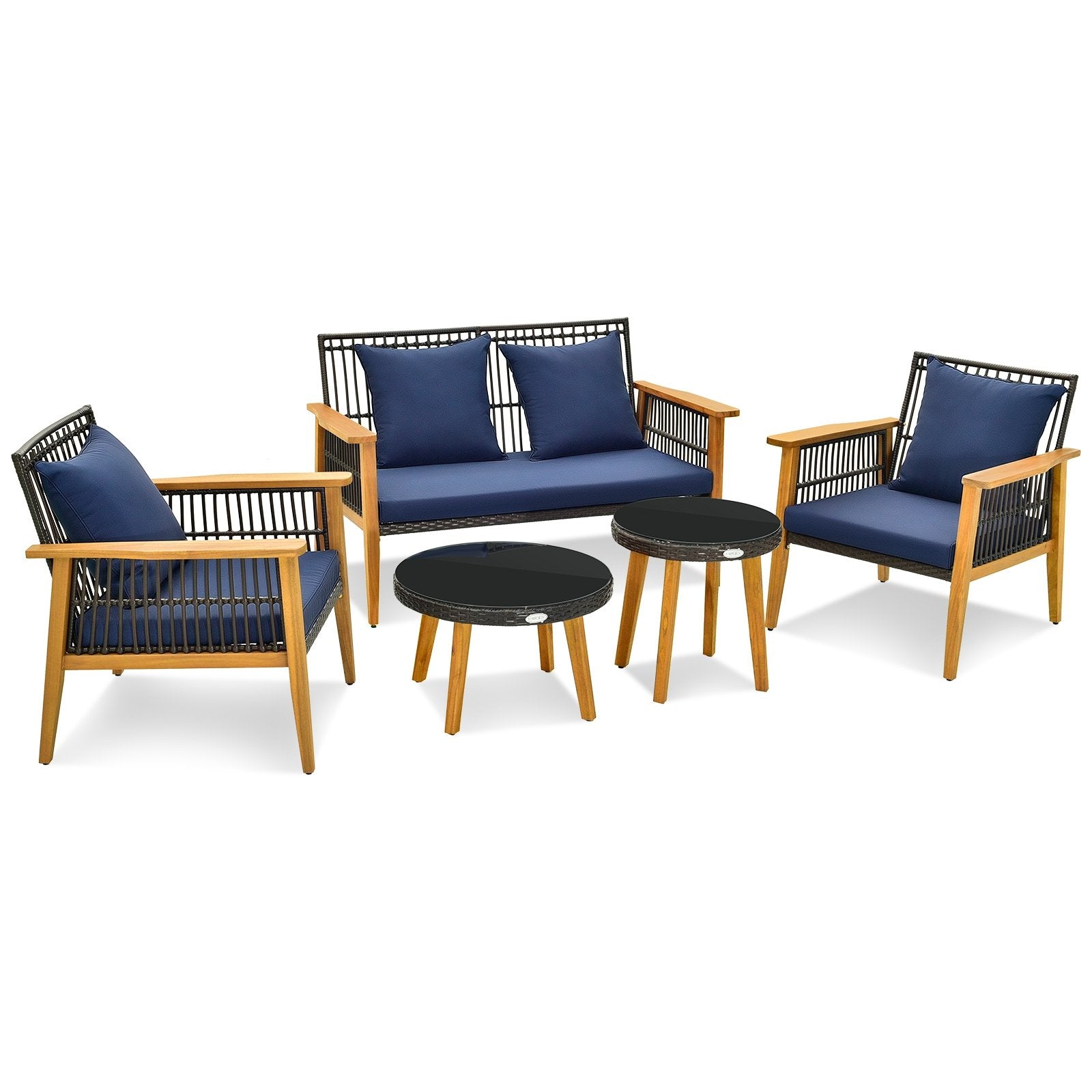 5 Piece Outdoor Conversation Set with 2 Coffee Tables for Backyard Poolside, Navy Patio Conversation Sets   at Gallery Canada