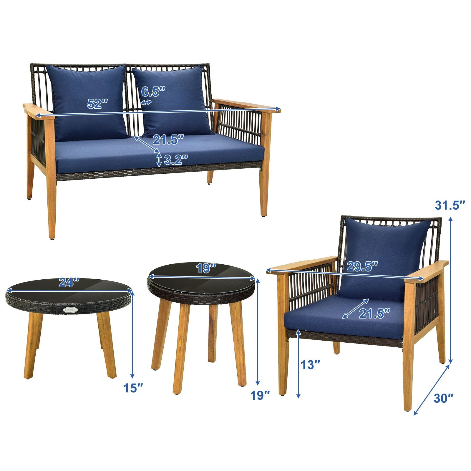 5 Piece Outdoor Conversation Set with 2 Coffee Tables for Backyard Poolside, Navy Patio Conversation Sets   at Gallery Canada