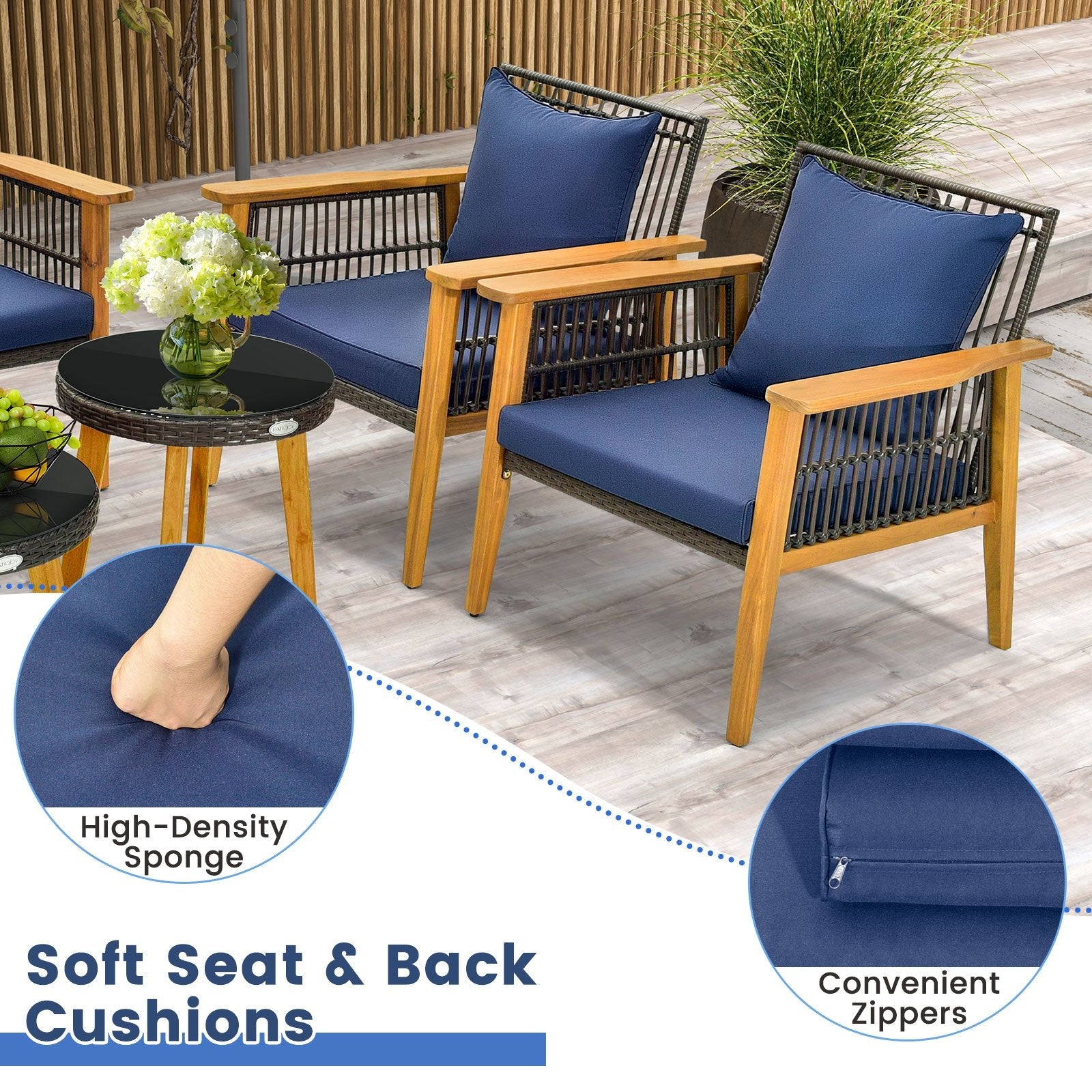 5 Piece Outdoor Conversation Set with 2 Coffee Tables for Backyard Poolside, Navy Patio Conversation Sets   at Gallery Canada