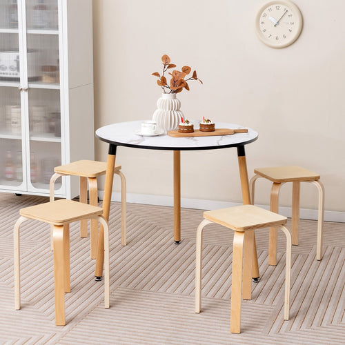 Stackable Stools Set of 4 with Square Top and Rounded Corners, Natural