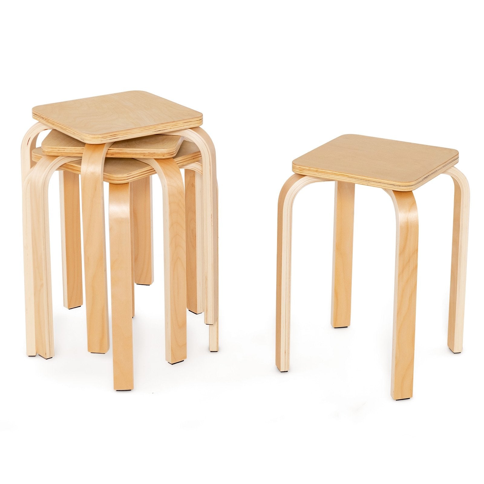 Stackable Stools Set of 4 with Square Top and Rounded Corners, Natural Dining Chairs   at Gallery Canada