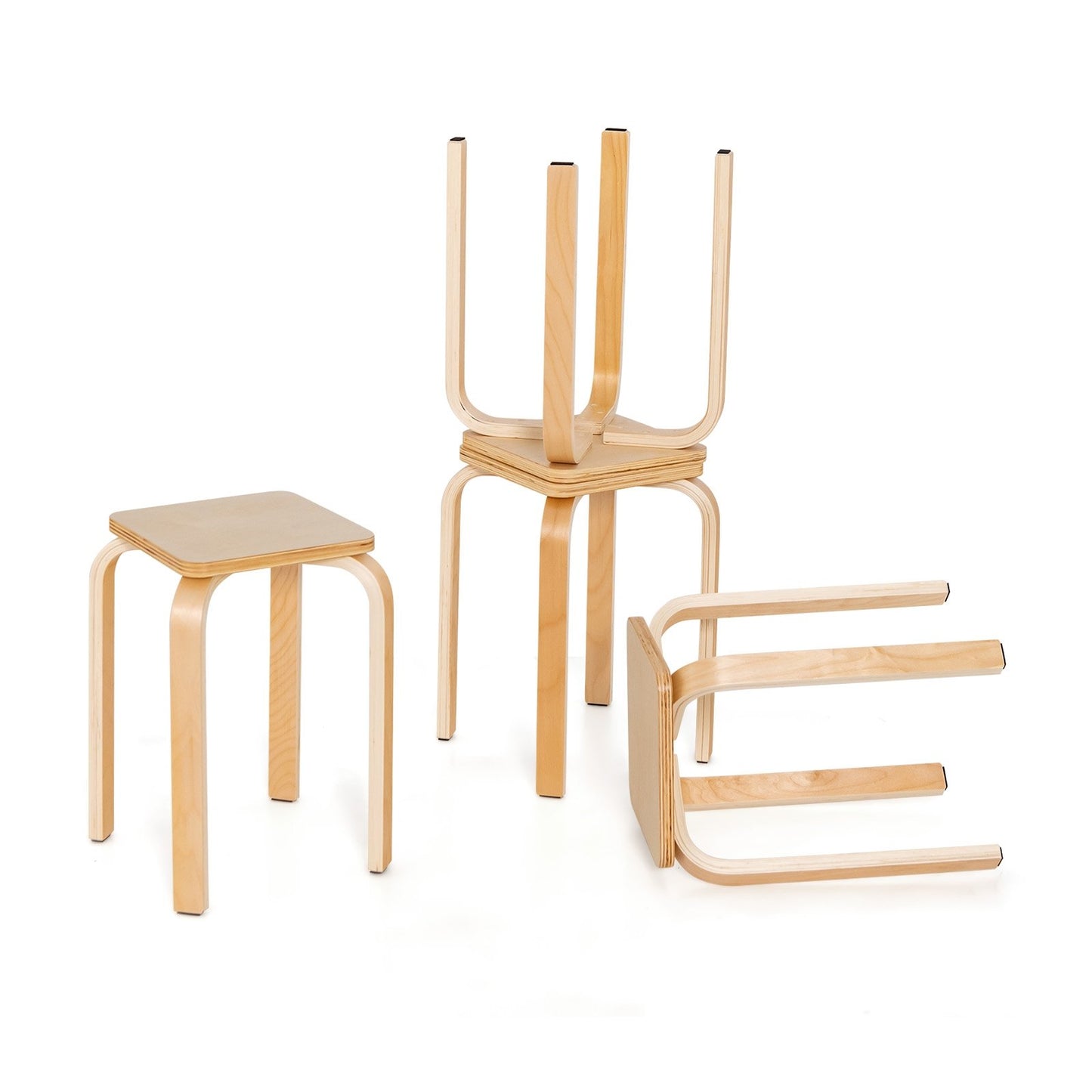 Stackable Stools Set of 4 with Square Top and Rounded Corners, Natural Dining Chairs   at Gallery Canada