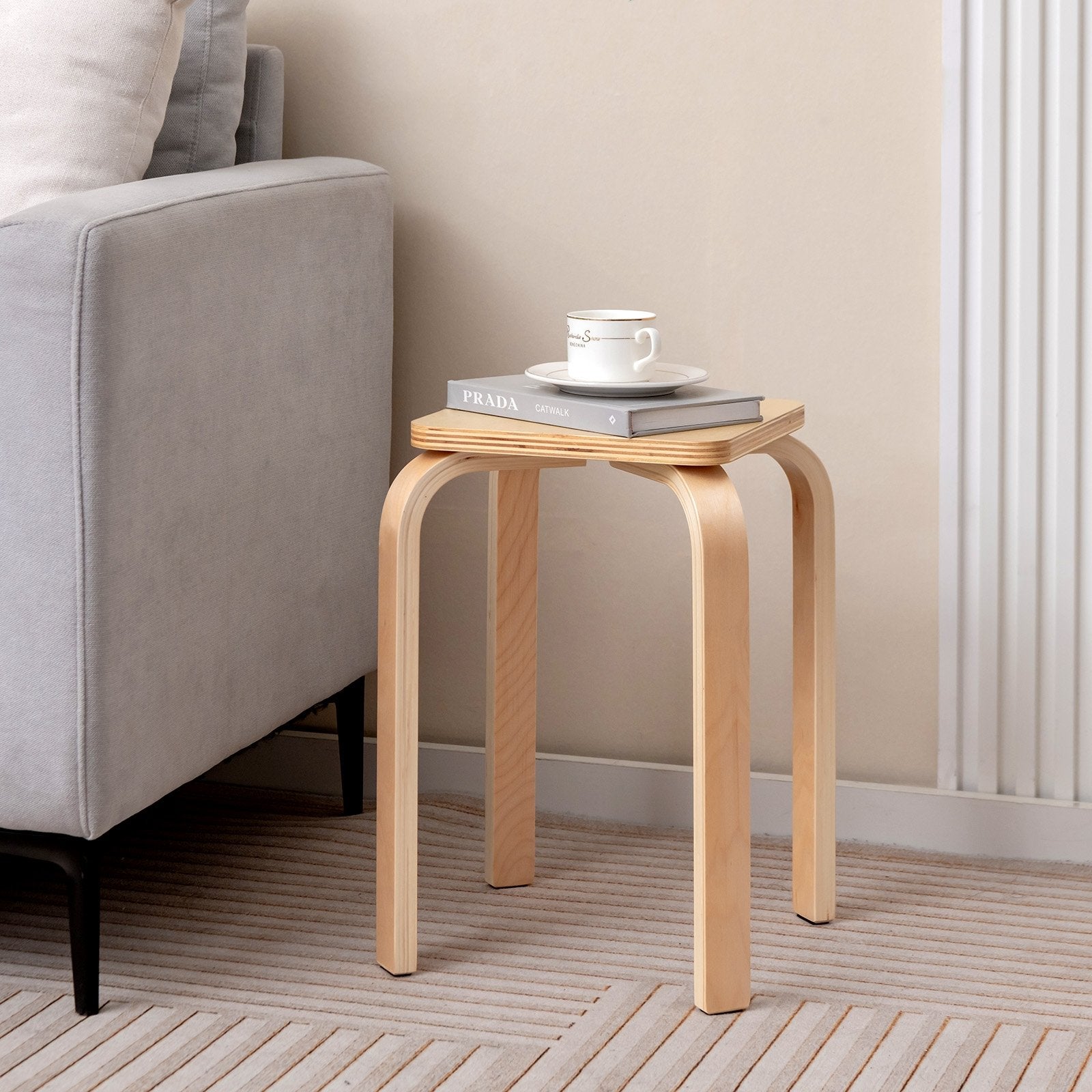 Stackable Stools Set of 4 with Square Top and Rounded Corners, Natural Dining Chairs   at Gallery Canada