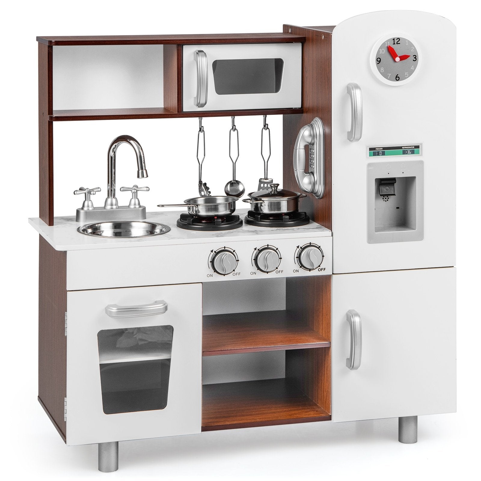 Kids Kitchen Playset with Realistic Sounds and Lights, Brown & White Play Kitchen Sets   at Gallery Canada