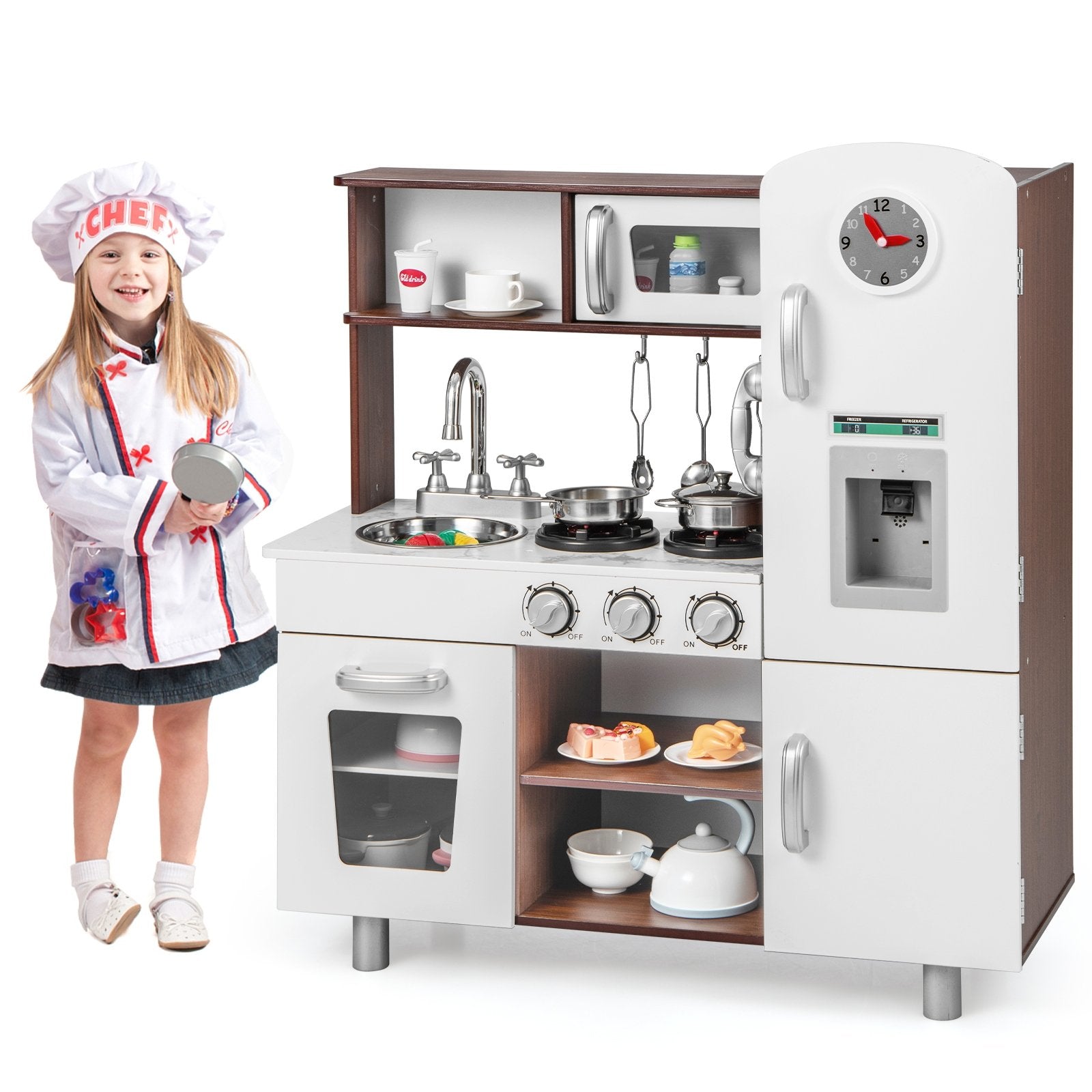 Kids Kitchen Playset with Realistic Sounds and Lights, Brown & White Play Kitchen Sets   at Gallery Canada