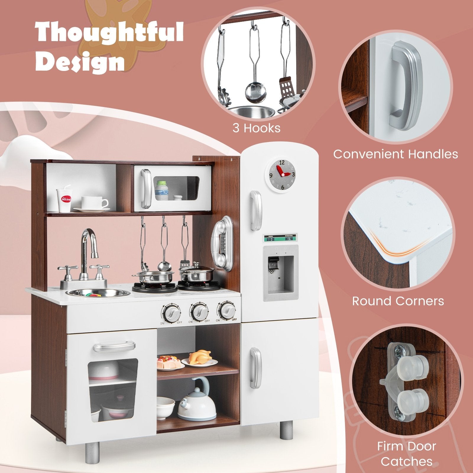 Kids Kitchen Playset with Realistic Sounds and Lights, Brown & White Play Kitchen Sets   at Gallery Canada