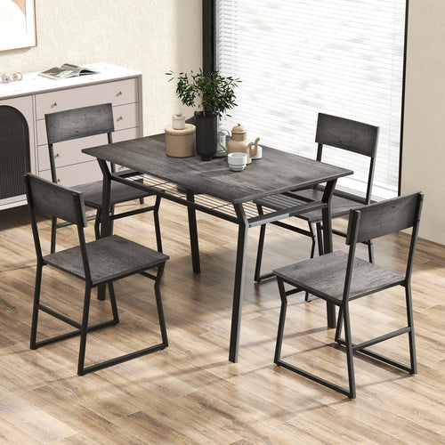 5 Piece Dining Table Set with Storage Rack and Metal Frame, Gray