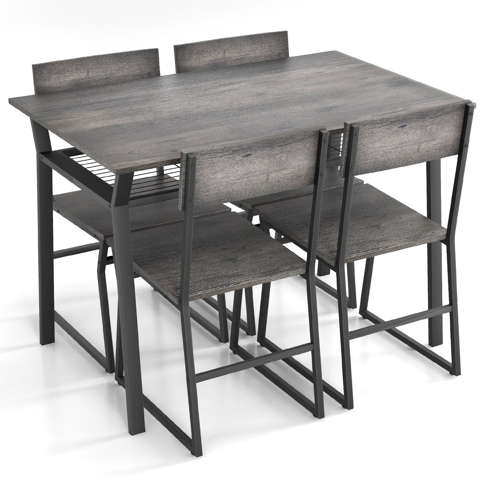 5 Piece Dining Table Set with Storage Rack and Metal Frame, Gray Dining Room Sets Gray at Gallery Canada