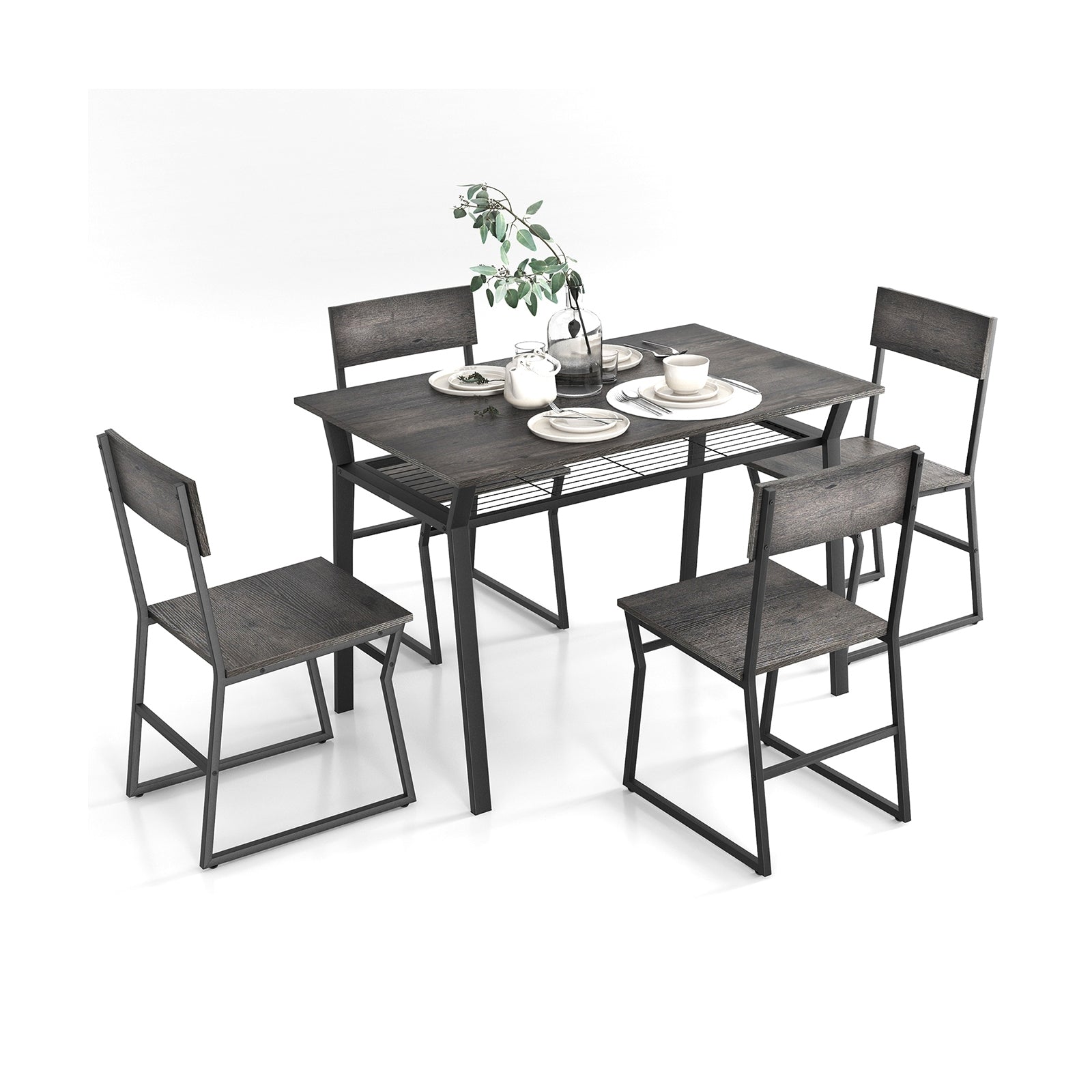 5 Piece Dining Table Set with Storage Rack and Metal Frame, Gray Dining Room Sets at Gallery Canada
