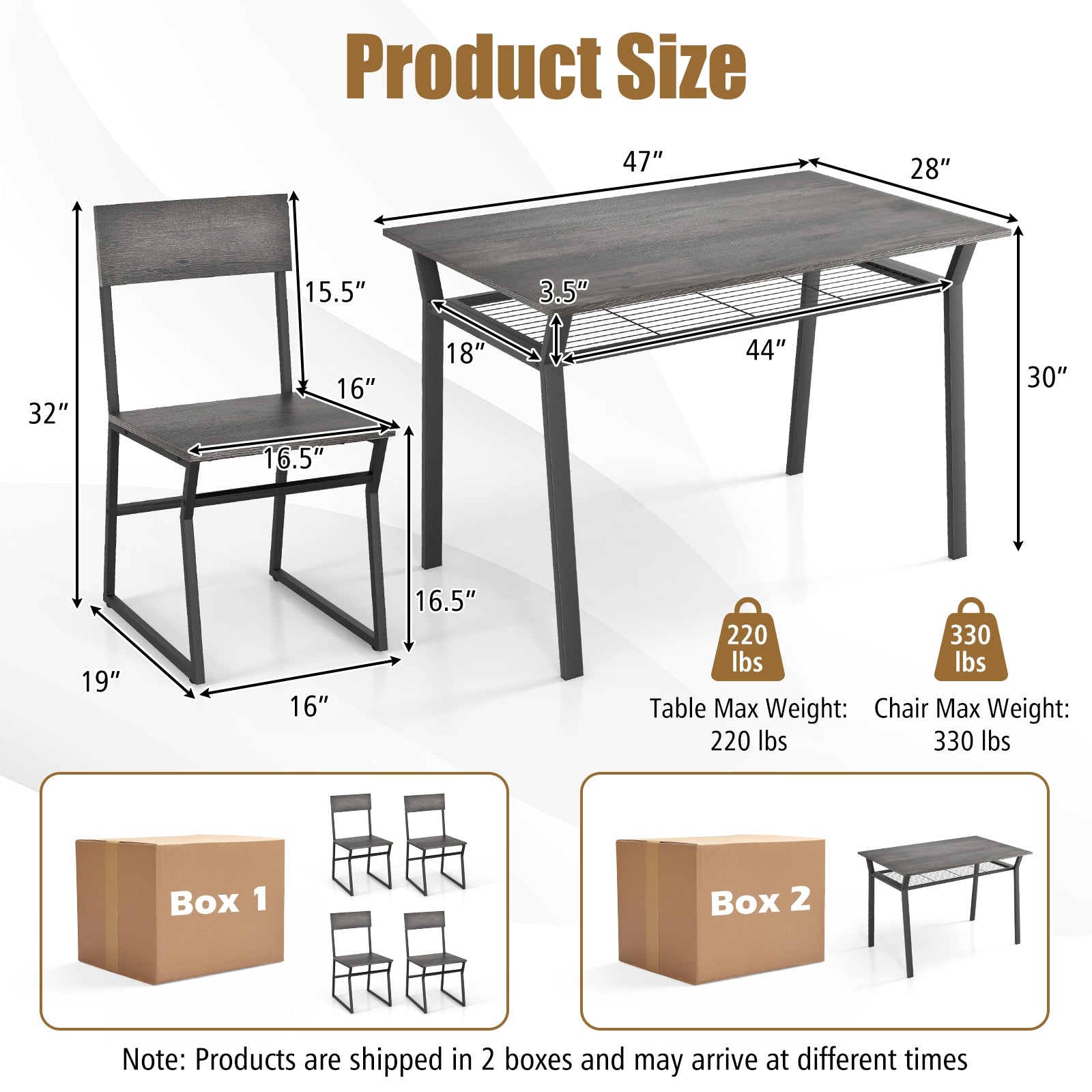 5 Piece Dining Table Set with Storage Rack and Metal Frame, Gray Dining Room Sets at Gallery Canada
