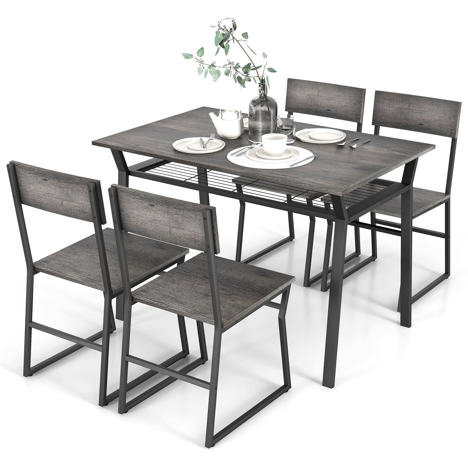 5 Piece Dining Table Set with Storage Rack and Metal Frame, Gray Dining Room Sets at Gallery Canada