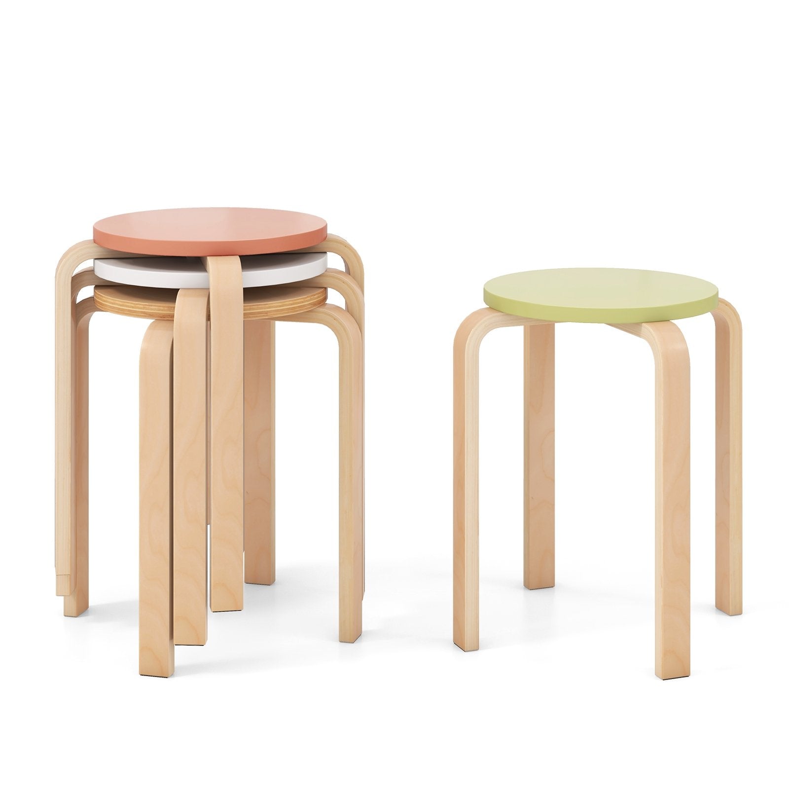 Set of 4 Bentwood Stackable Stools Dining Stools with Round Tops, Multicolor Dining Chairs   at Gallery Canada