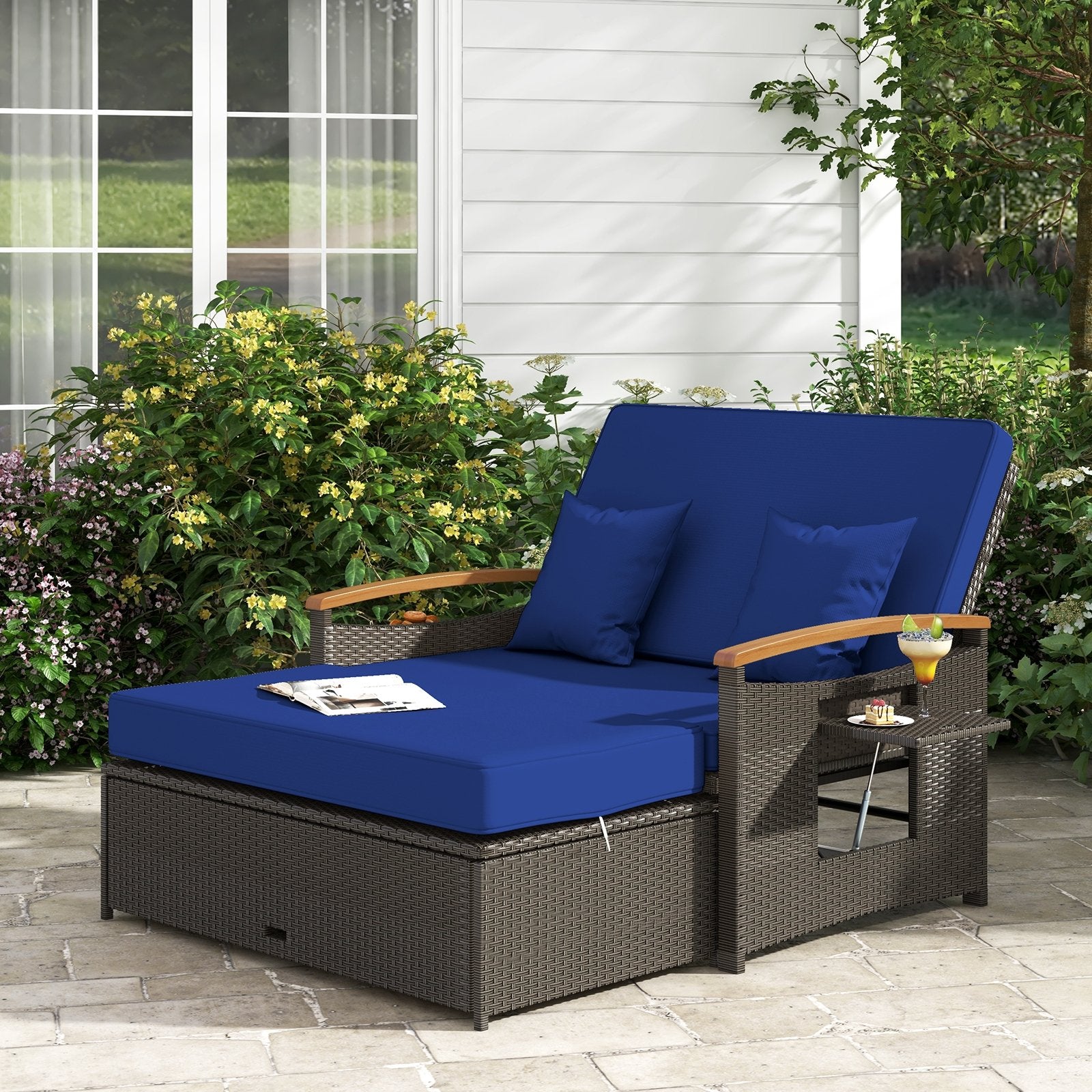 Outdoor Wicker Daybed with Folding Panels and Storage Ottoman, Navy Outdoor Seating & Patio Chairs   at Gallery Canada