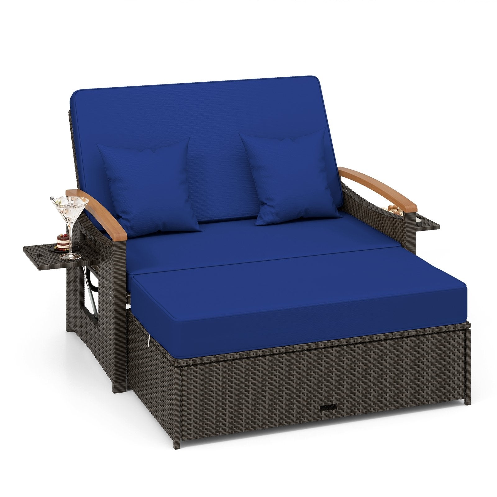 Outdoor Wicker Daybed with Folding Panels and Storage Ottoman, Navy Outdoor Seating & Patio Chairs   at Gallery Canada