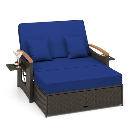 Outdoor Wicker Daybed with Folding Panels and Storage Ottoman, Navy Outdoor Seating & Patio Chairs   at Gallery Canada