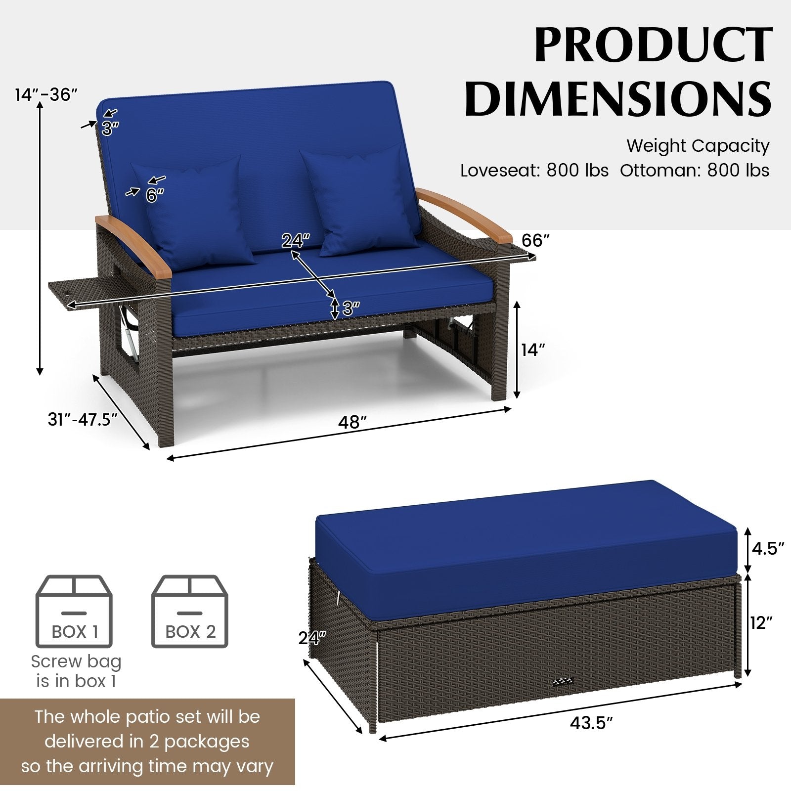 Outdoor Wicker Daybed with Folding Panels and Storage Ottoman, Navy Outdoor Seating & Patio Chairs   at Gallery Canada