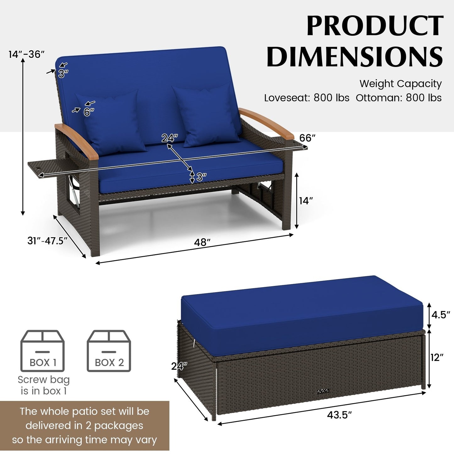 Outdoor Wicker Daybed with Folding Panels and Storage Ottoman, Navy Outdoor Seating & Patio Chairs   at Gallery Canada