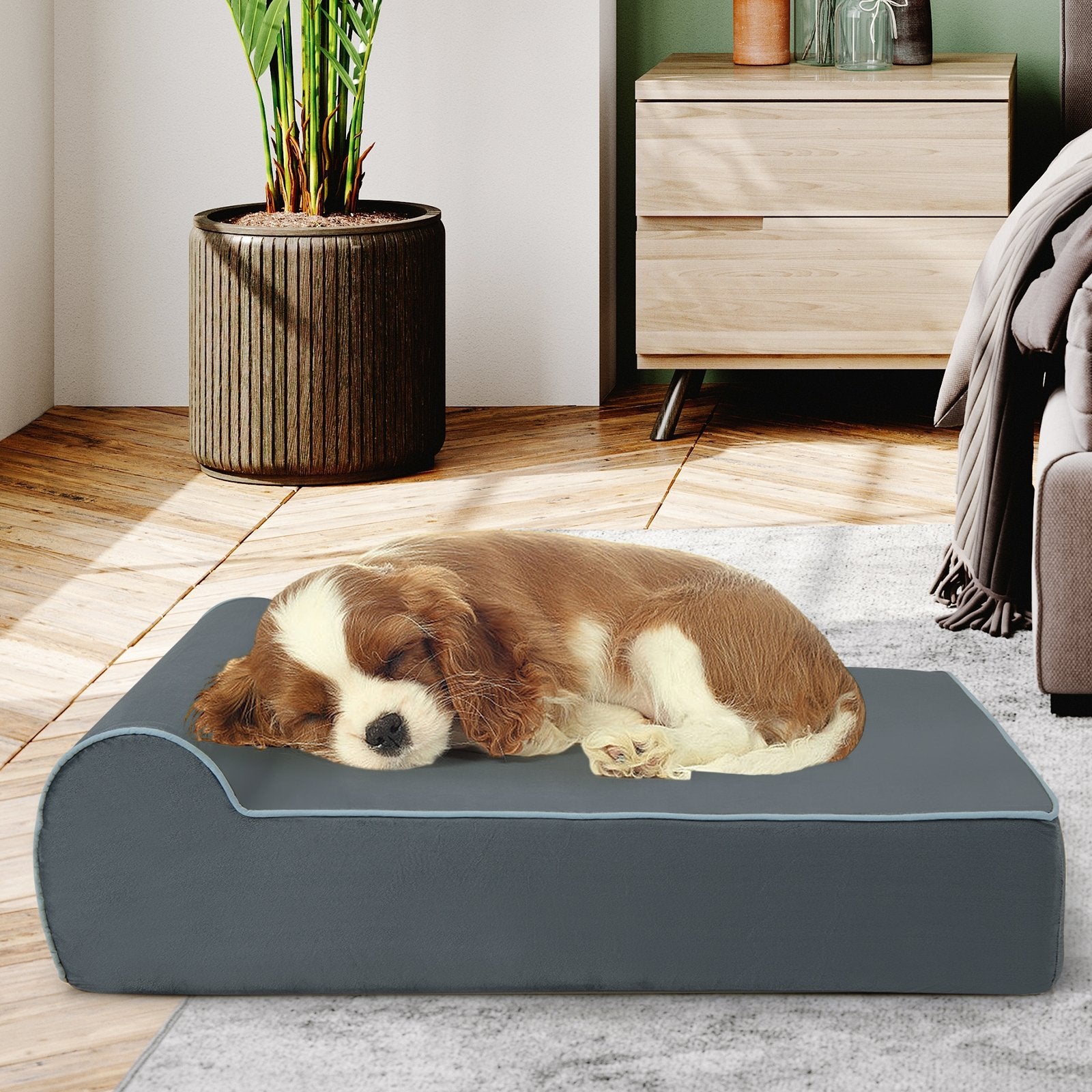 Orthopedic Dog Bed with Headrest and Removable Washable Cover-Grey, Gray Dog Supplies   at Gallery Canada