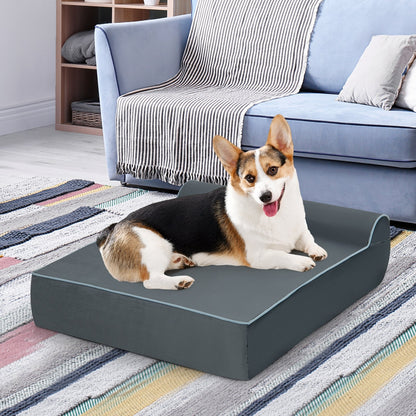 Orthopedic Dog Bed with Headrest and Removable Washable Cover-Grey, Gray Dog Supplies   at Gallery Canada