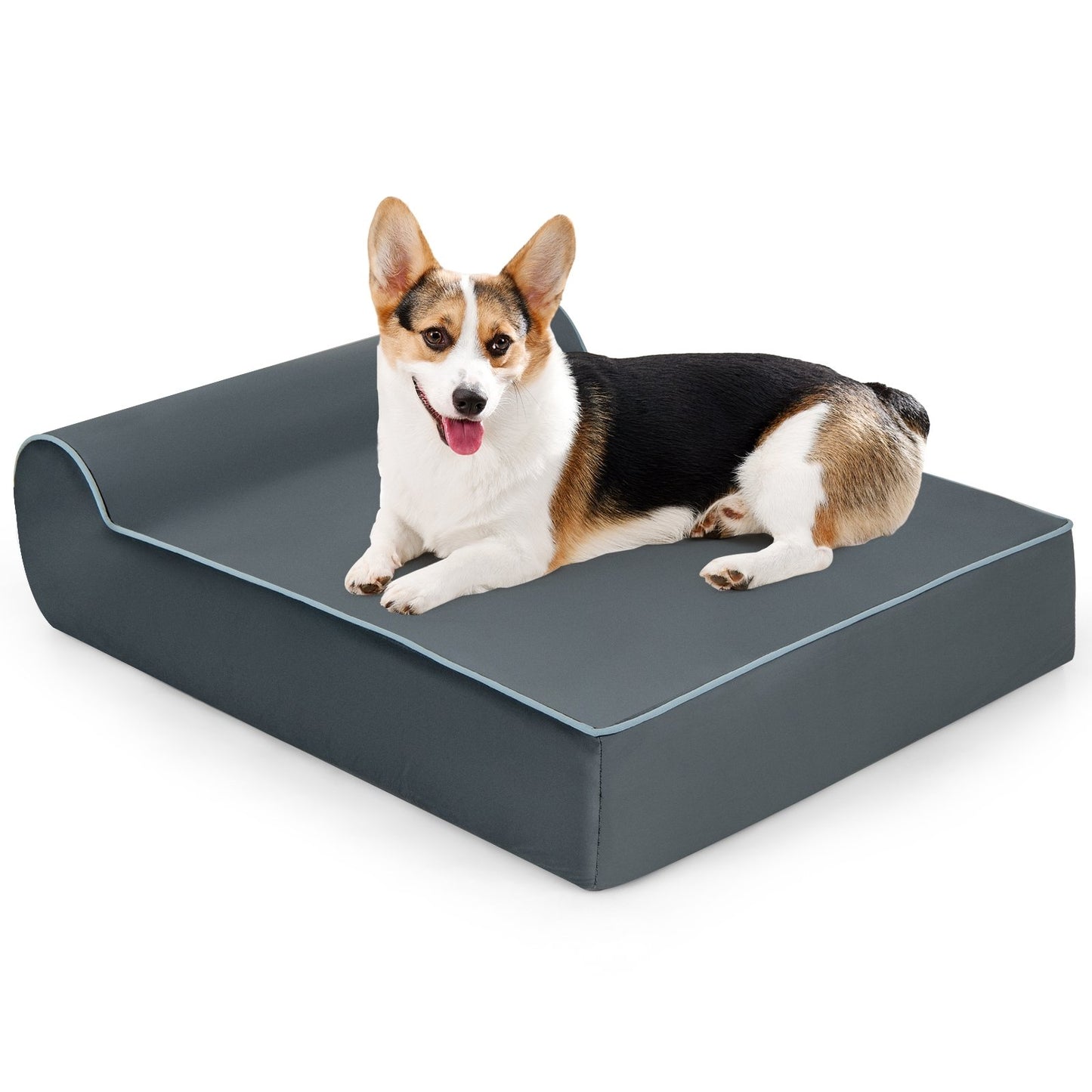 Orthopedic Dog Bed with Headrest and Removable Washable Cover-Grey, Gray Dog Supplies   at Gallery Canada