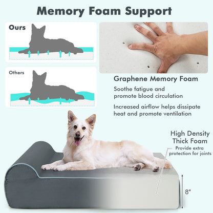 Orthopedic Dog Bed with Headrest and Removable Washable Cover-Grey, Gray Dog Supplies   at Gallery Canada