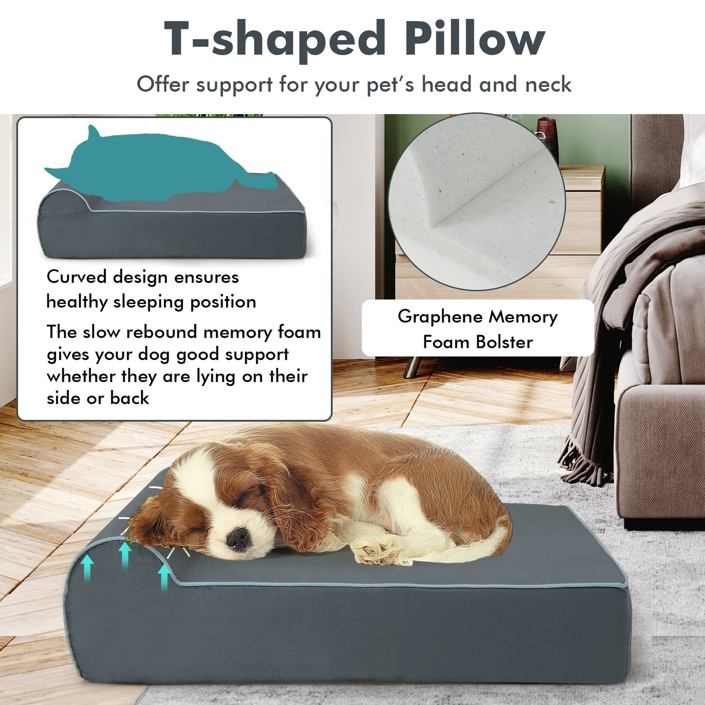 Orthopedic Dog Bed with Headrest and Removable Washable Cover-Grey, Gray Dog Supplies   at Gallery Canada