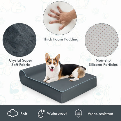 Orthopedic Dog Bed with Headrest and Removable Washable Cover-Grey, Gray Dog Supplies   at Gallery Canada