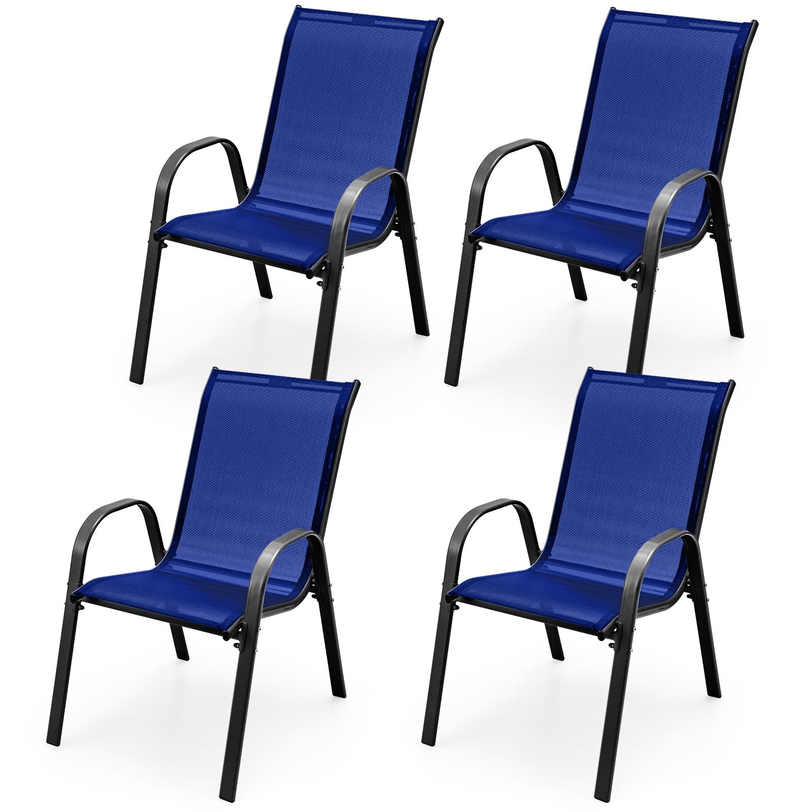 4 Pieces Stackable Patio Dining Chairs Set with Armrest, Navy Patio Dining Chairs   at Gallery Canada