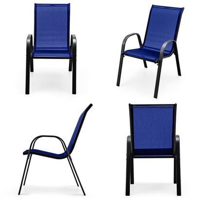 4 Pieces Stackable Patio Dining Chairs Set with Armrest, Navy Patio Dining Chairs   at Gallery Canada