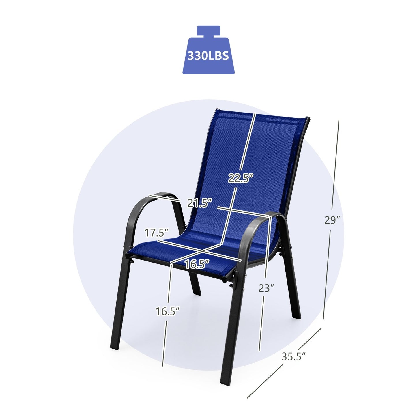 4 Pieces Stackable Patio Dining Chairs Set with Armrest, Navy Patio Dining Chairs   at Gallery Canada