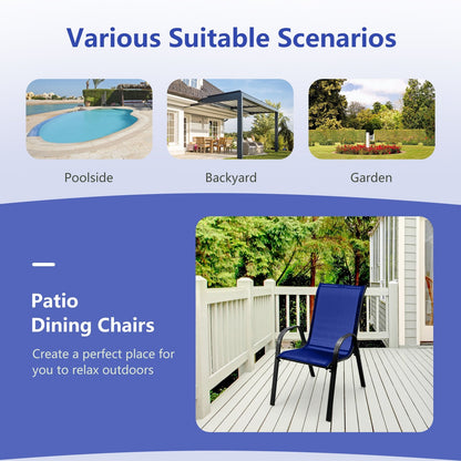 4 Pieces Stackable Patio Dining Chairs Set with Armrest, Navy Patio Dining Chairs   at Gallery Canada