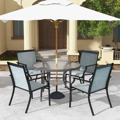 4 Piece Patio Dining Chairs Large Outdoor Chairs with Breathable Seat and Metal Frame, Blue