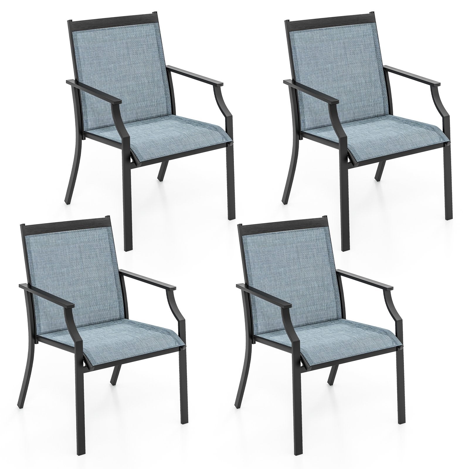 4 Piece Patio Dining Chairs Large Outdoor Chairs with Breathable Seat and Metal Frame, Blue Patio Dining Chairs   at Gallery Canada