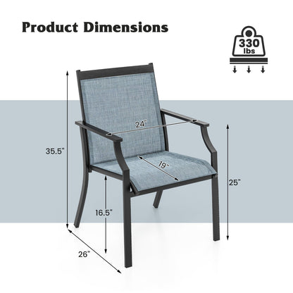 4 Piece Patio Dining Chairs Large Outdoor Chairs with Breathable Seat and Metal Frame, Blue Patio Dining Chairs   at Gallery Canada