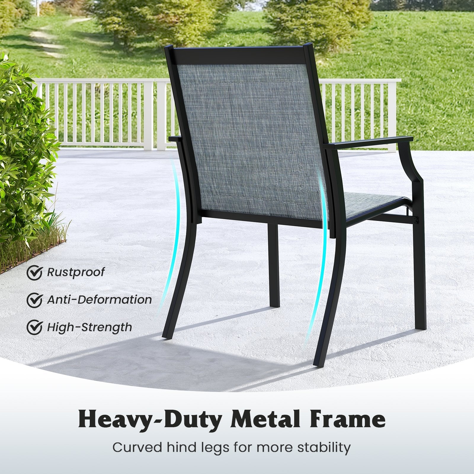 4 Piece Patio Dining Chairs Large Outdoor Chairs with Breathable Seat and Metal Frame, Blue Patio Dining Chairs   at Gallery Canada