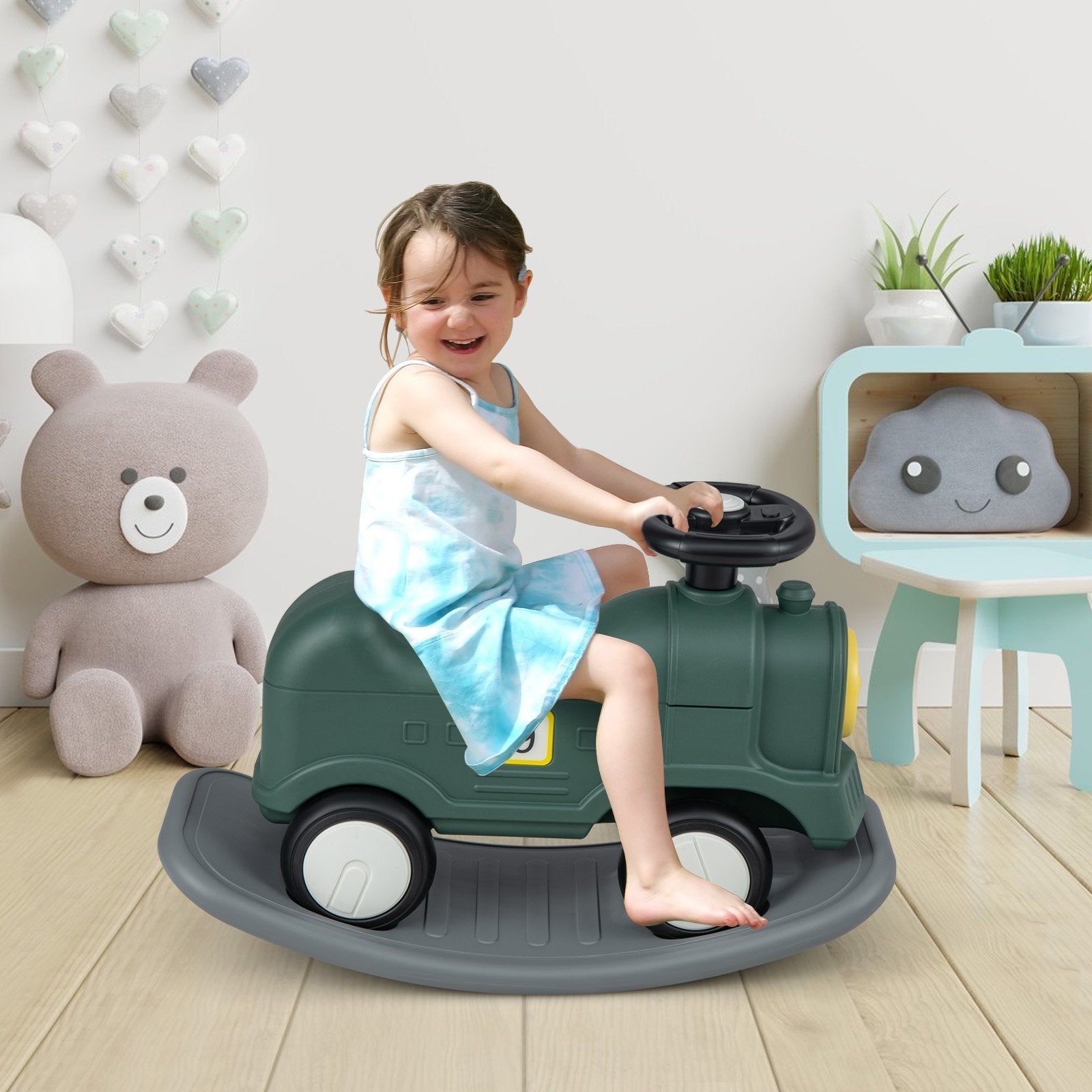 3-in-1 Rocking Horse and Scooter with Detachable Balance Board, Green Push & Pedal Ride On Toys   at Gallery Canada