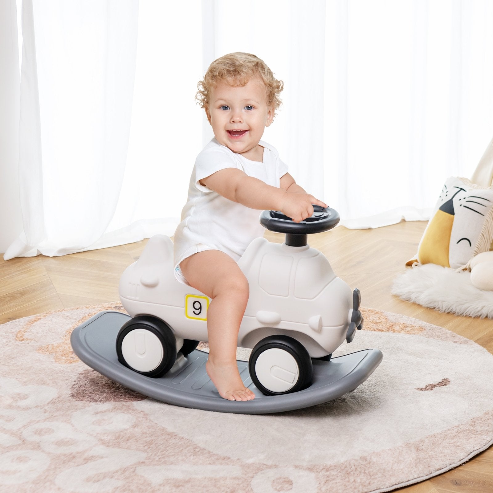 3-in-1 Rocking Horse and Sliding Car with Detachable Balance Board, White Push & Pedal Ride On Toys   at Gallery Canada