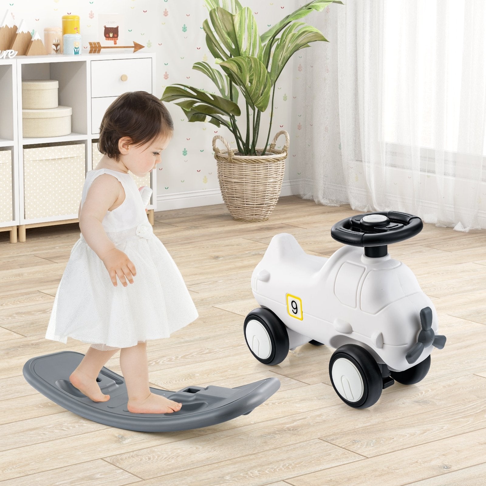 3-in-1 Rocking Horse and Sliding Car with Detachable Balance Board, White Push & Pedal Ride On Toys   at Gallery Canada