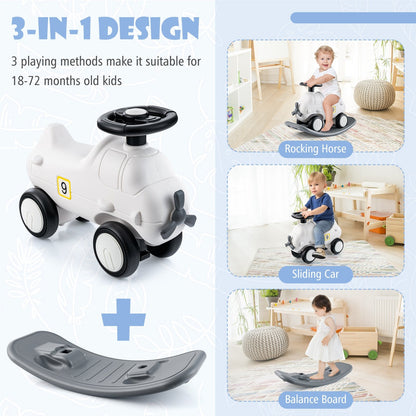 3-in-1 Rocking Horse and Sliding Car with Detachable Balance Board, White Push & Pedal Ride On Toys   at Gallery Canada