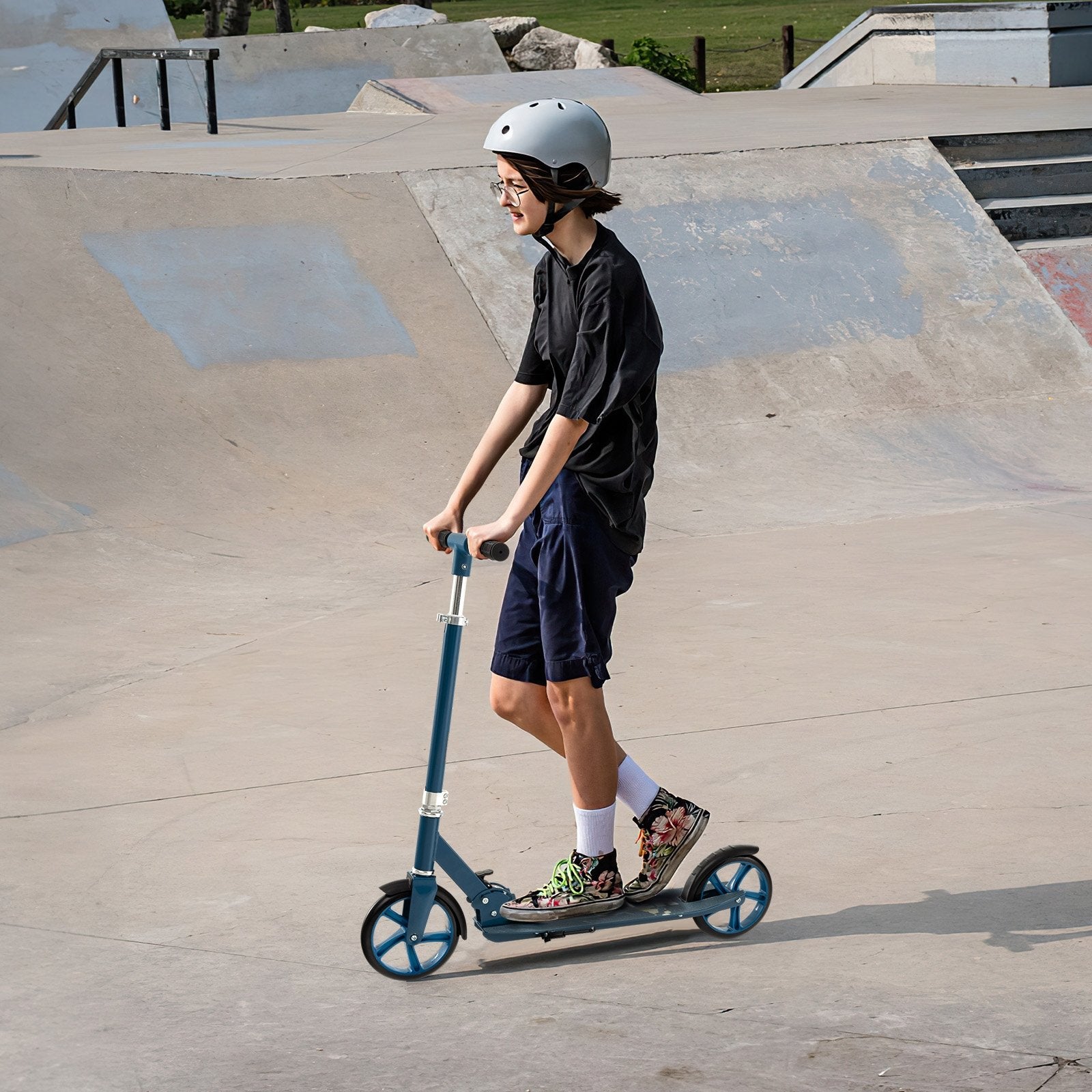 Folding Aluminum Alloy Scooter with 3 Adjustable Heights, Blue Scooters   at Gallery Canada