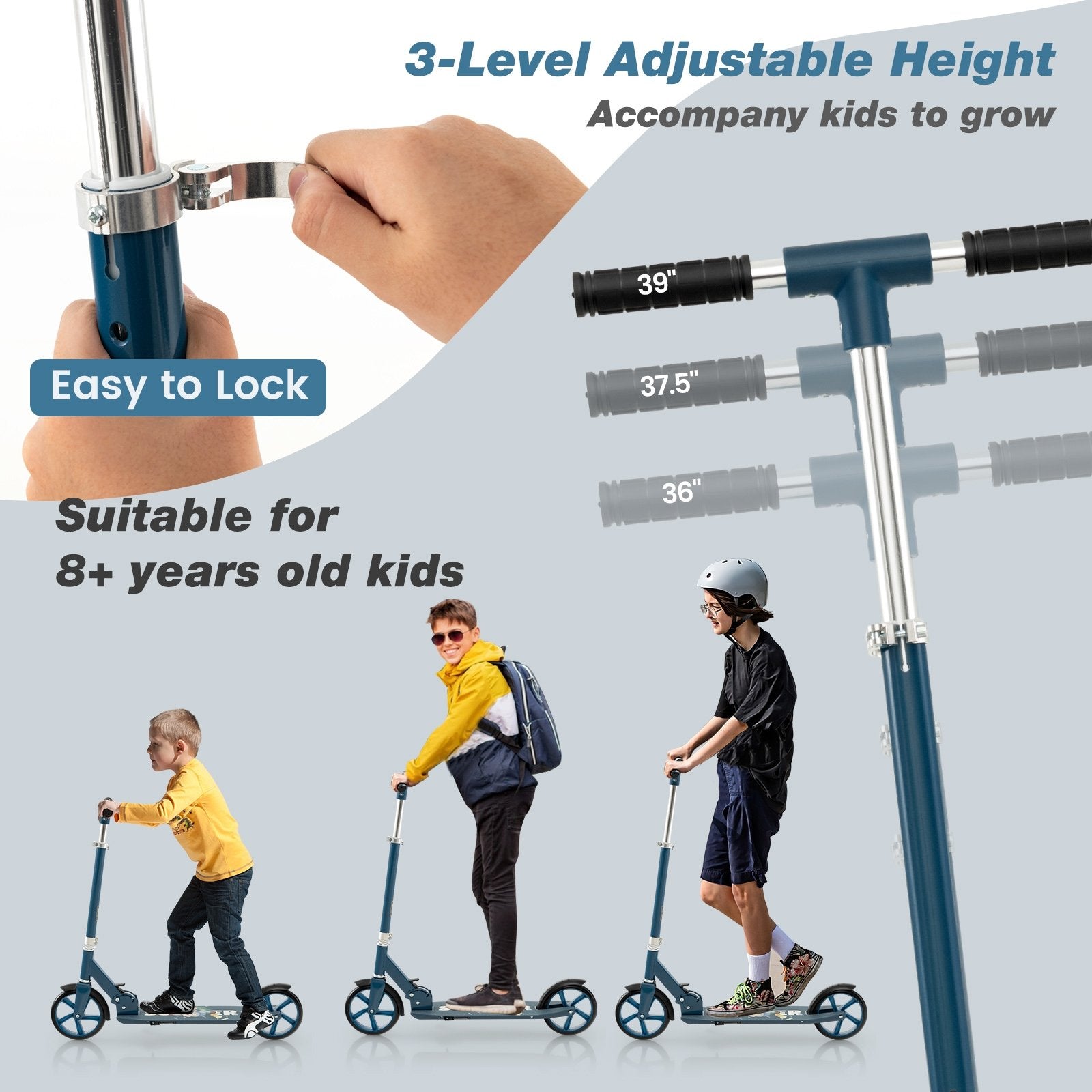 Folding Aluminum Alloy Scooter with 3 Adjustable Heights, Blue Scooters   at Gallery Canada