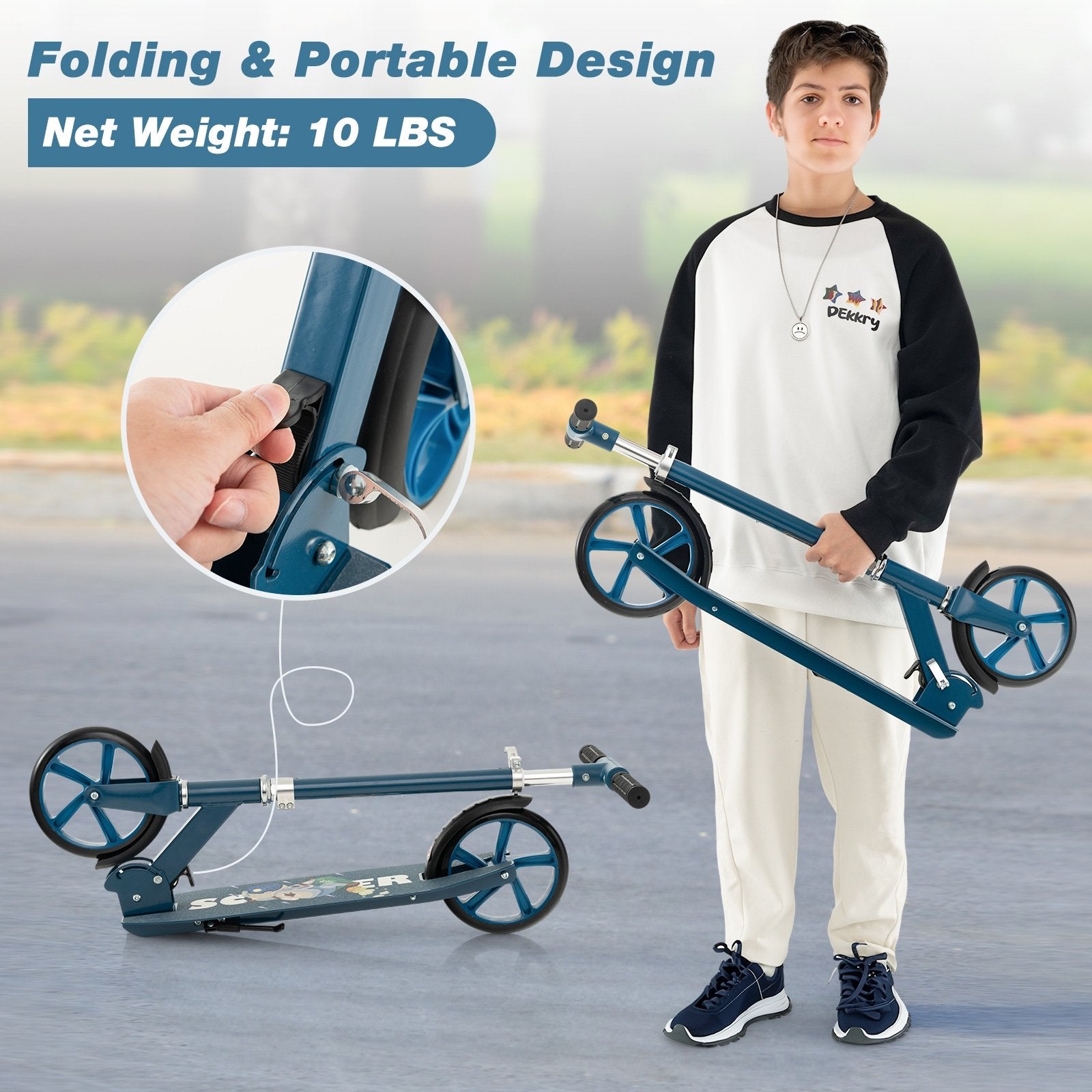 Folding Aluminum Alloy Scooter with 3 Adjustable Heights, Blue Scooters   at Gallery Canada