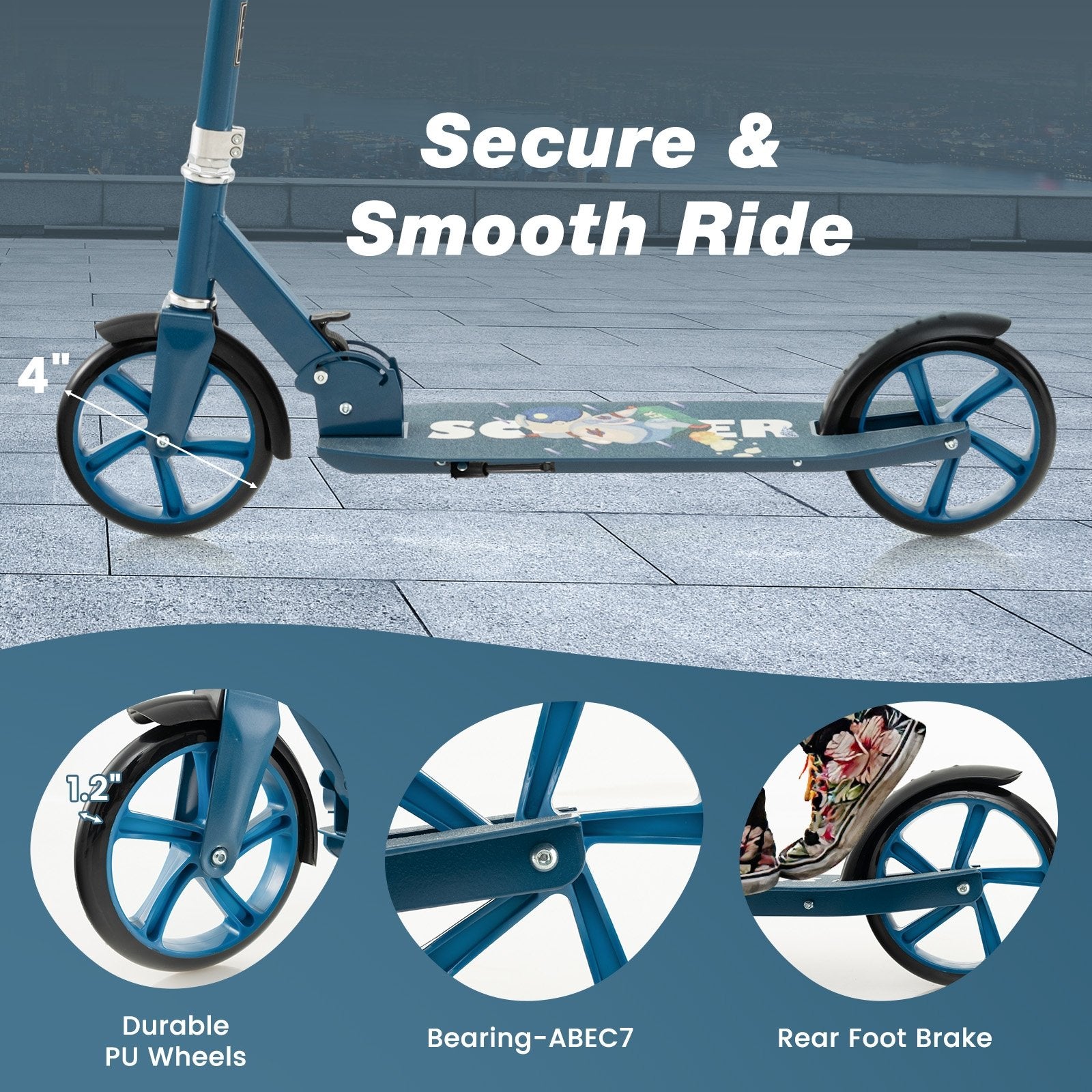 Folding Aluminum Alloy Scooter with 3 Adjustable Heights, Blue Scooters   at Gallery Canada