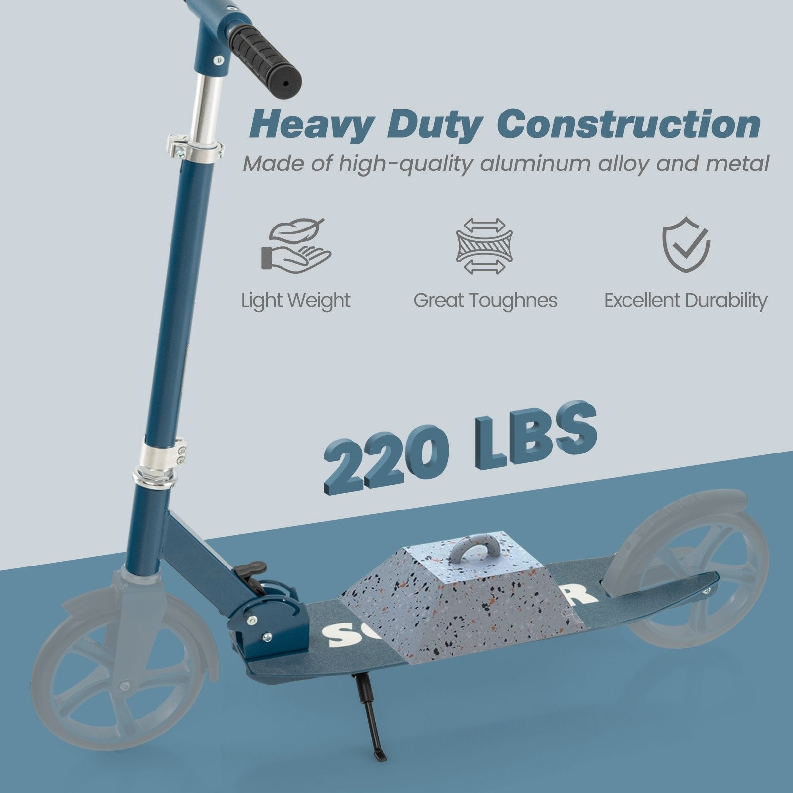 Folding Aluminum Alloy Scooter with 3 Adjustable Heights, Blue Scooters   at Gallery Canada