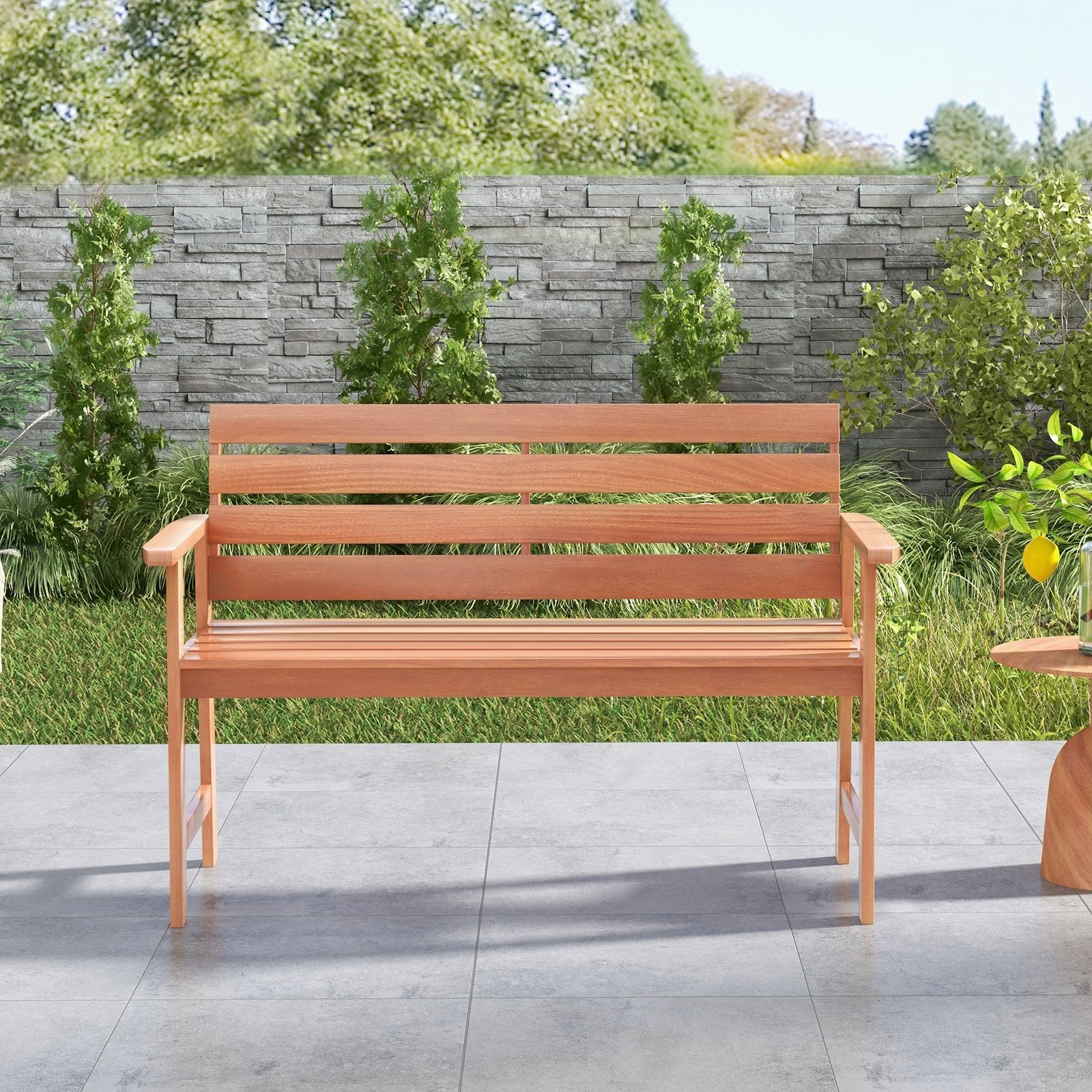 Patio Solid Wood Bench Wood 2-Seat Chair with Breathable Slatted Seat & Inclined Backrest, Natural Outdoor Benches   at Gallery Canada