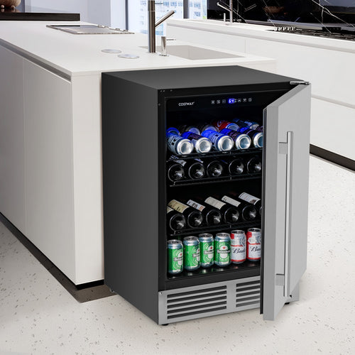24 Inches Beverage Refrigerator with Removable Shelves and Adjustable Temperature, Silver