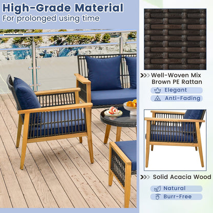 7 Piece Outdoor Conversation Set with Stable Acacia Wood Frame Cozy Seat & Back Cushions, Navy Patio Conversation Sets   at Gallery Canada