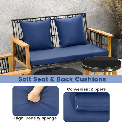 7 Piece Outdoor Conversation Set with Stable Acacia Wood Frame Cozy Seat & Back Cushions, Navy Patio Conversation Sets   at Gallery Canada